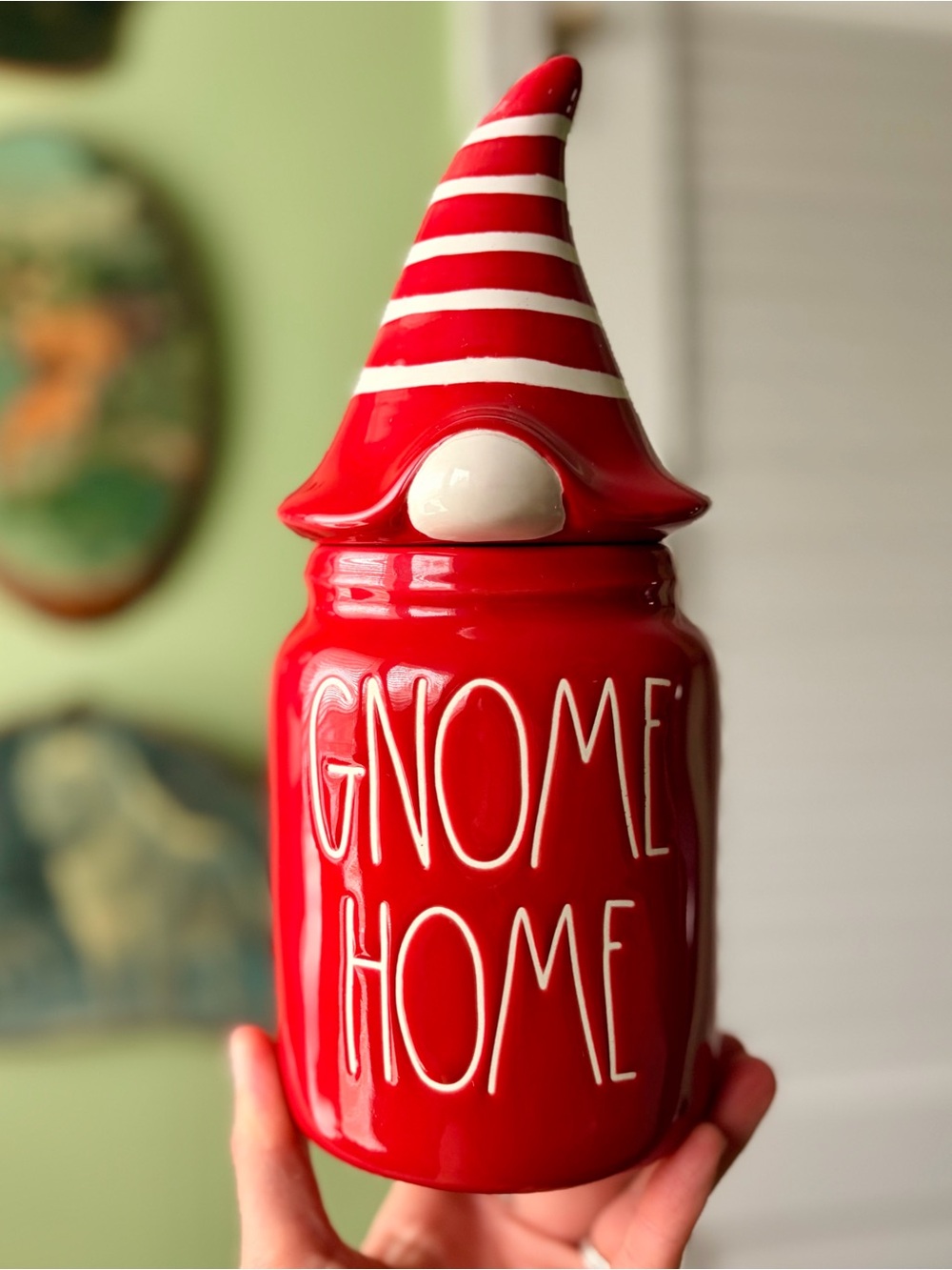 Rae Dunn Crimson Red 'Gnome Home' Ceramic Holiday Food Storage Jar with Lid
